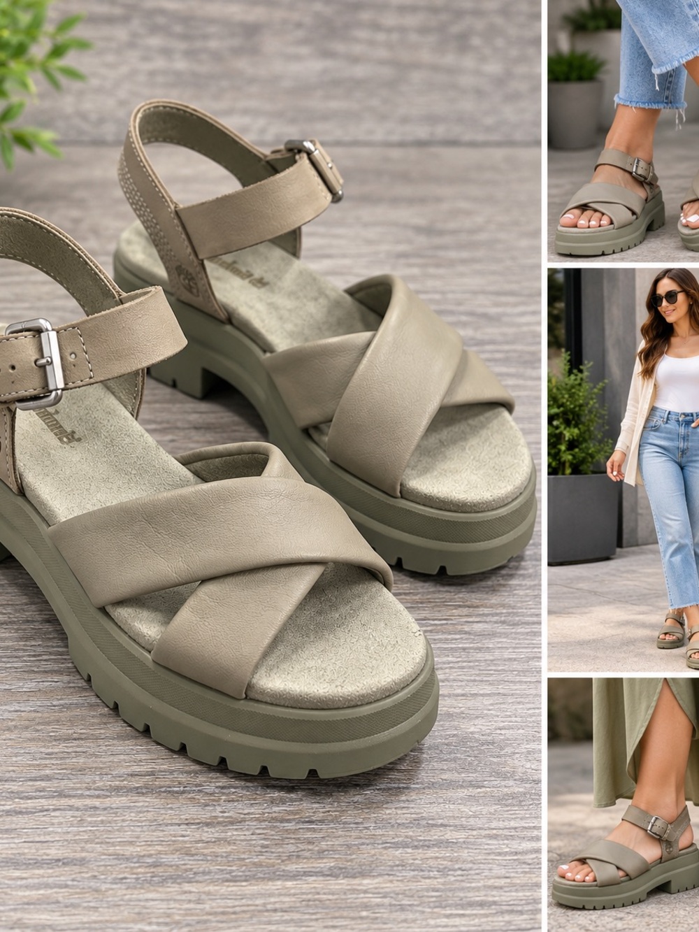 Timberland London Vibe Cross Women's Size 7 Taupe  Cross-Strap Platform Sandals